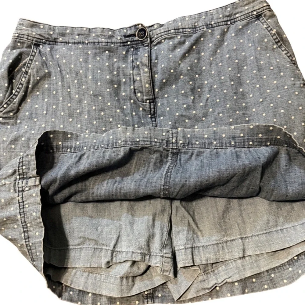 Karen Scott Petites Blue Polka Dot Denim Skort Womens 12P Light Wash Cotton - Picture 3 of 7